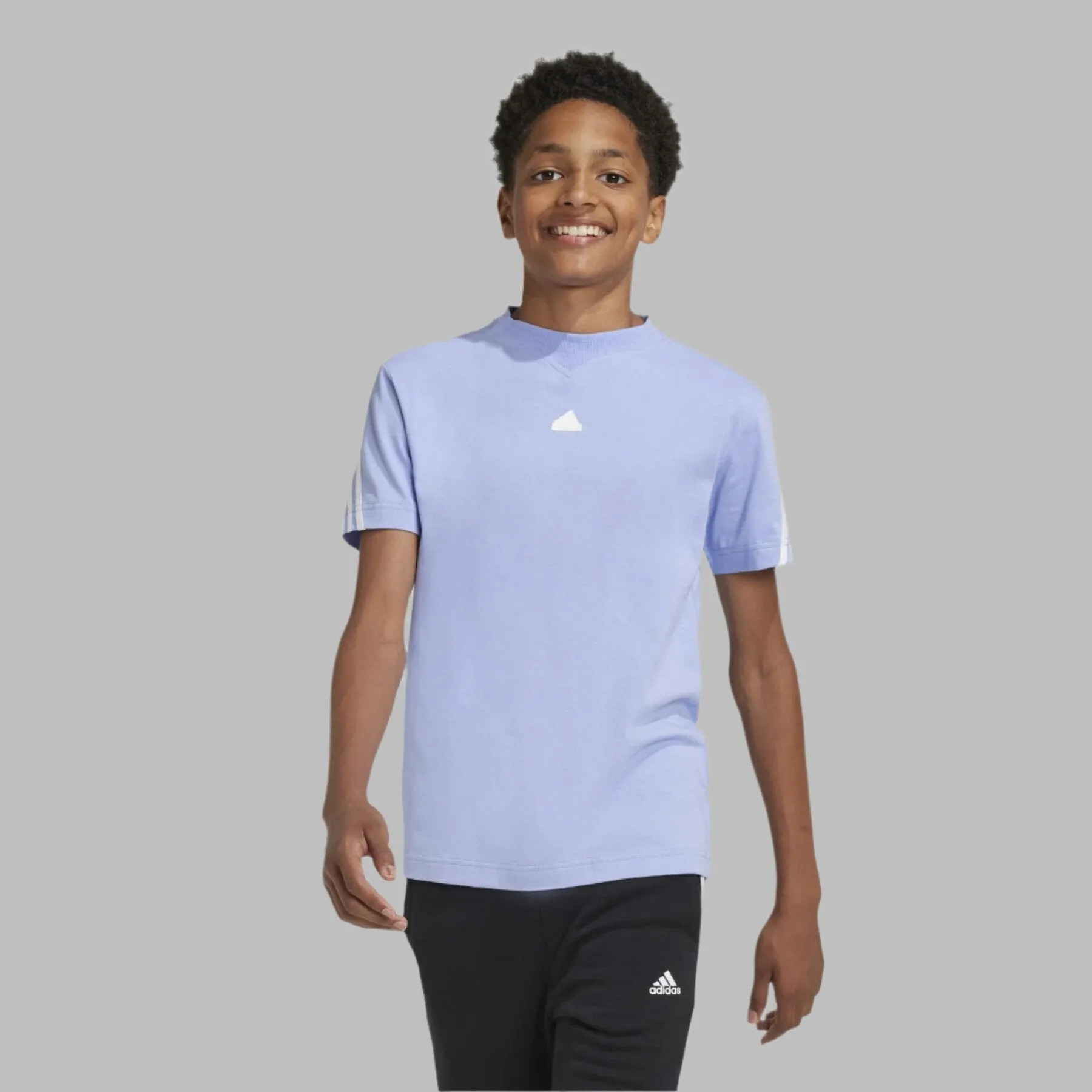 ADIDAS KID'S FUTURE ICONS 3-STRIPES BLUE SPARK TEE