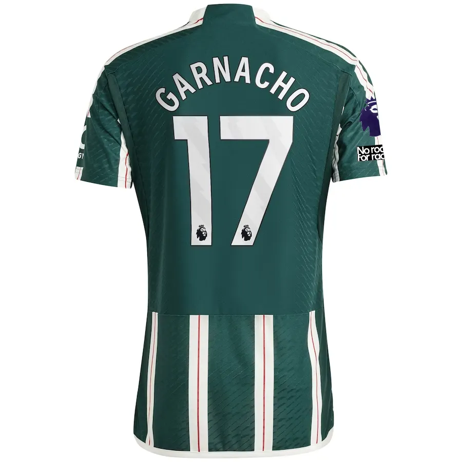 adidas Manchester United Authentic Alejandro Garnacho Away Jersey w/ EPL   No Room For Racism Patches 23/24 (Green Night/Core White/Active Maroon)