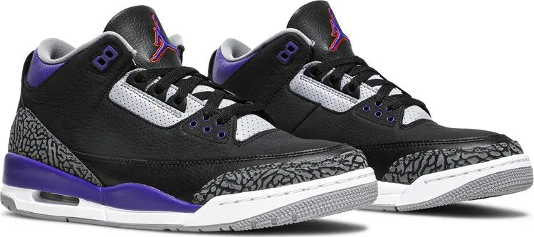 Air Jordan 3 Retro Court Purple Sneakers, Black