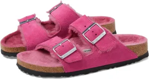 Arizona Shearling Flat Sandal - Suede Birkenstock in Fuchsia Tulip/Fuchsia Tulip