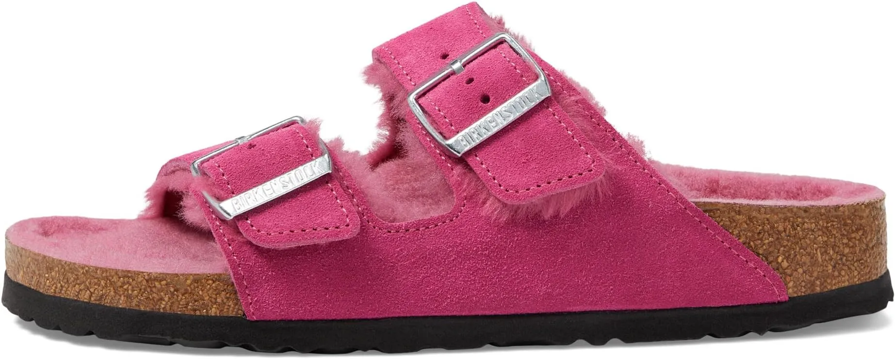 Arizona Shearling Flat Sandal - Suede Birkenstock in Fuchsia Tulip/Fuchsia Tulip