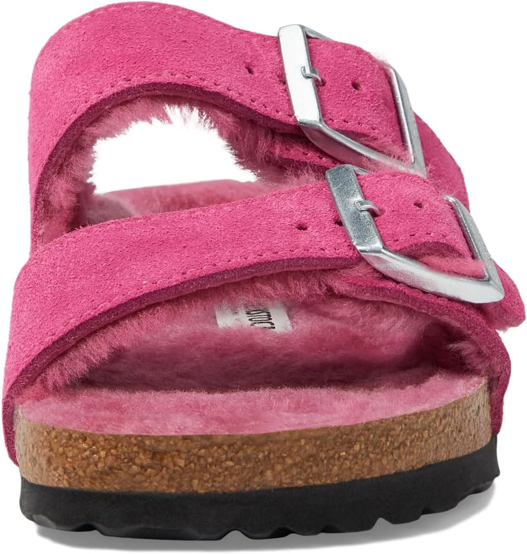 Arizona Shearling Flat Sandal - Suede Birkenstock in Fuchsia Tulip/Fuchsia Tulip