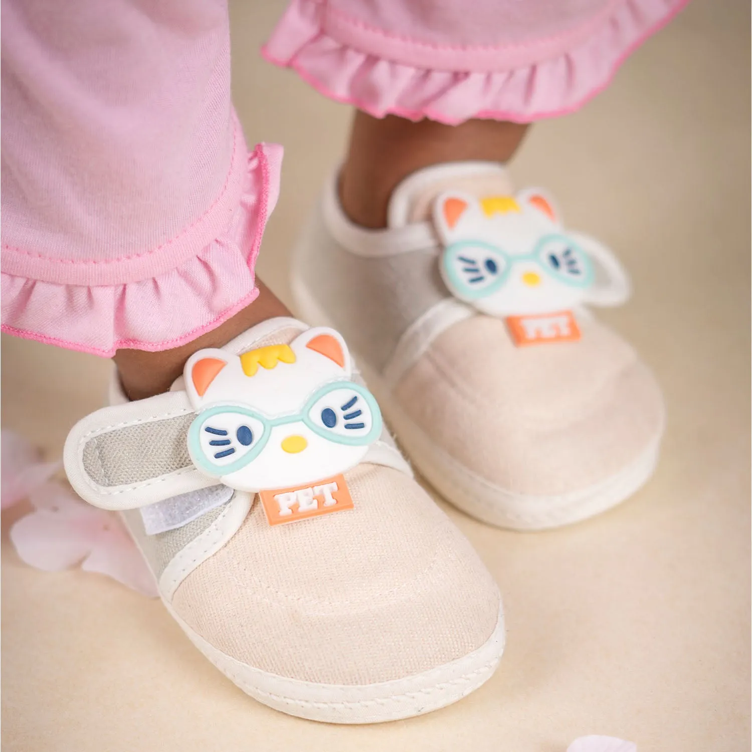 Baby Moo Kitty Love Soft Sole Anti-Slip Booties - Beige