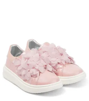 Baby sneakers with floral applique Monnalisa, pink