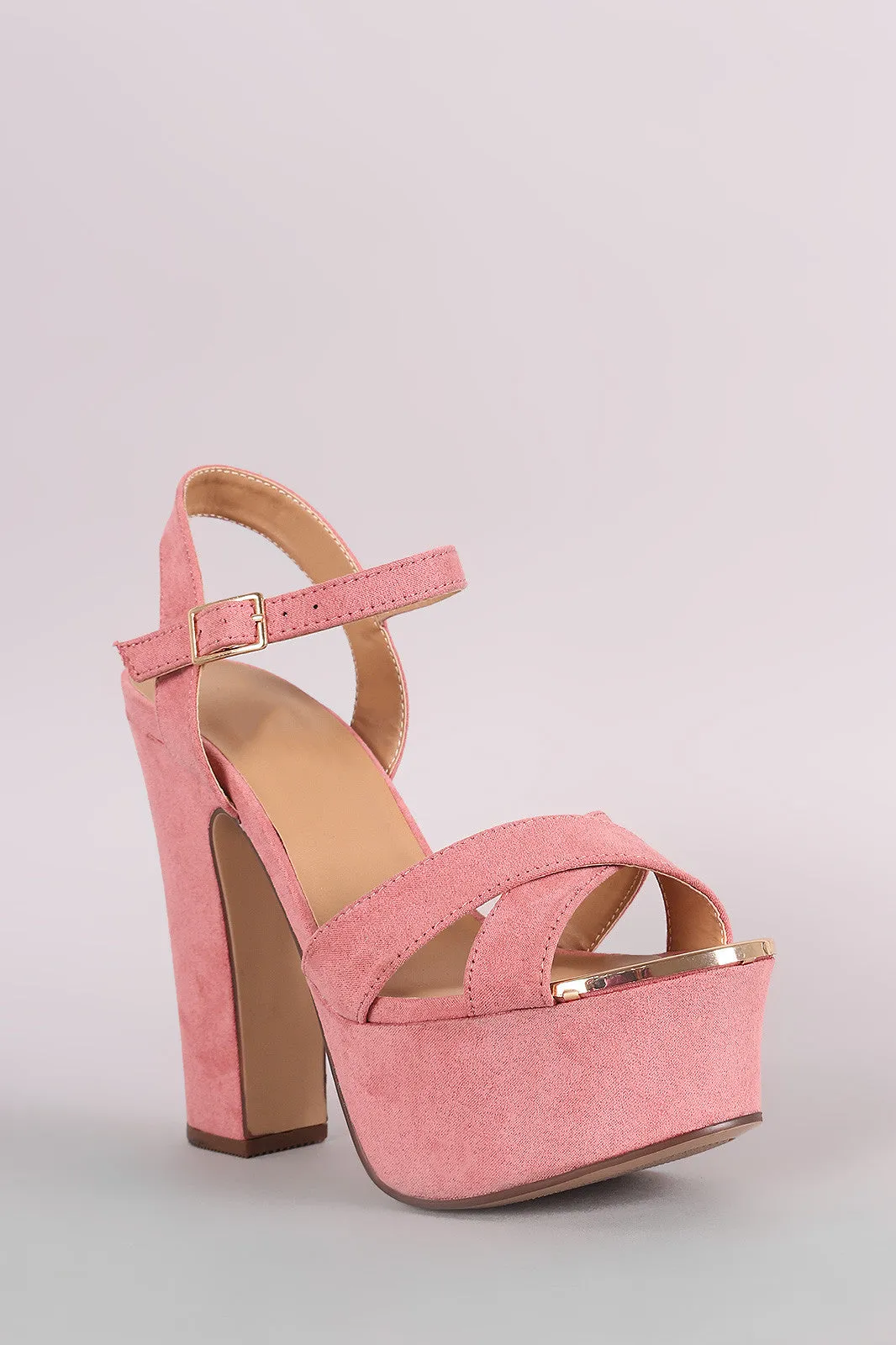 Bamboo Crisscross Metallic Accent Platform Chunky Heel