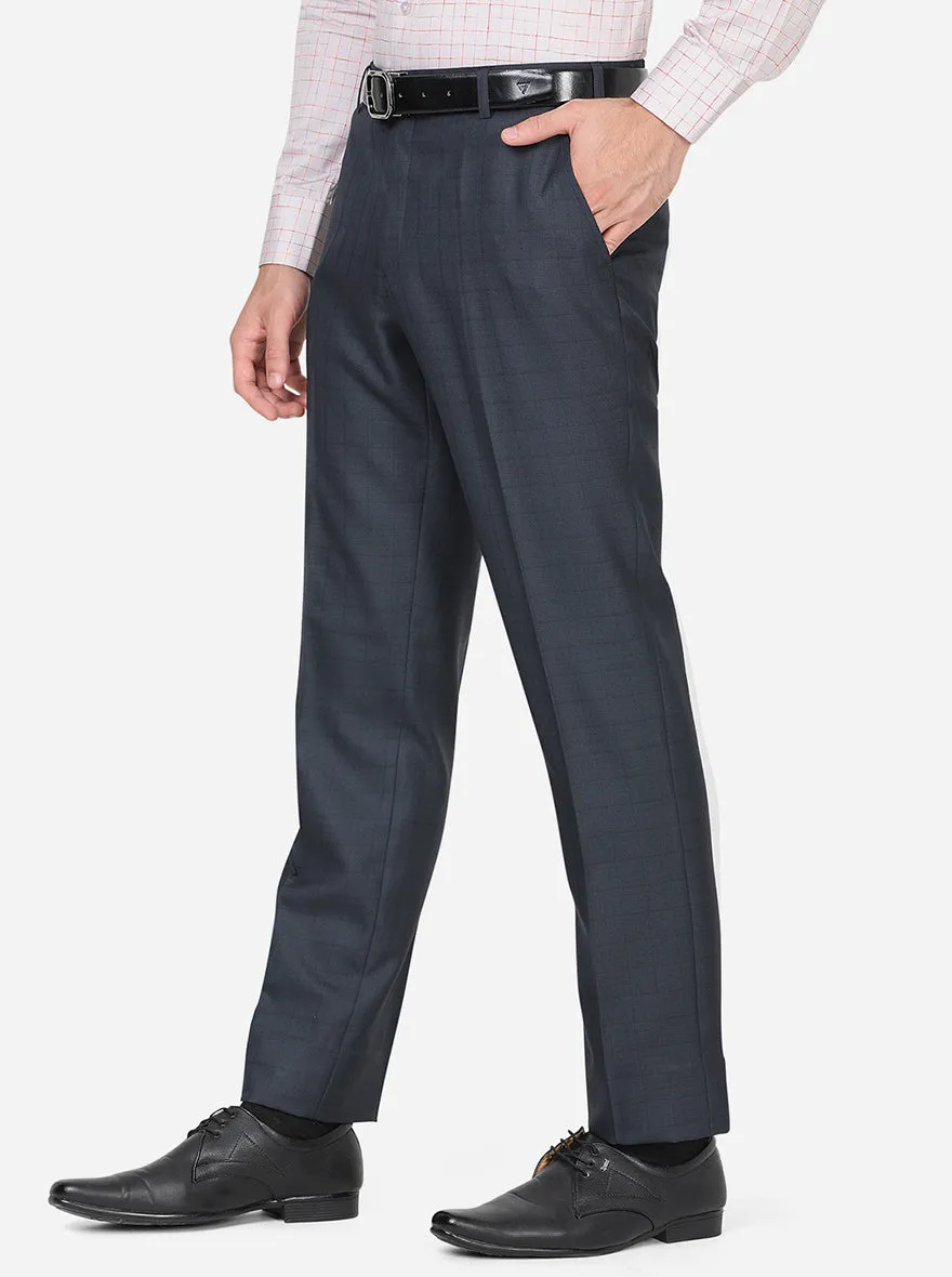 Blue Checked Classic Fit Formal Trouser | Greenfibre