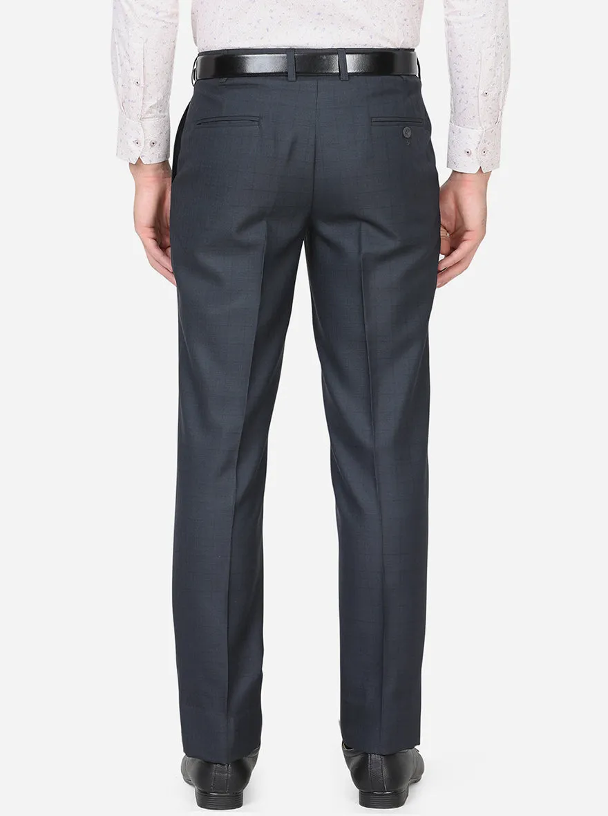 Blue Checked Classic Fit Formal Trouser | Greenfibre