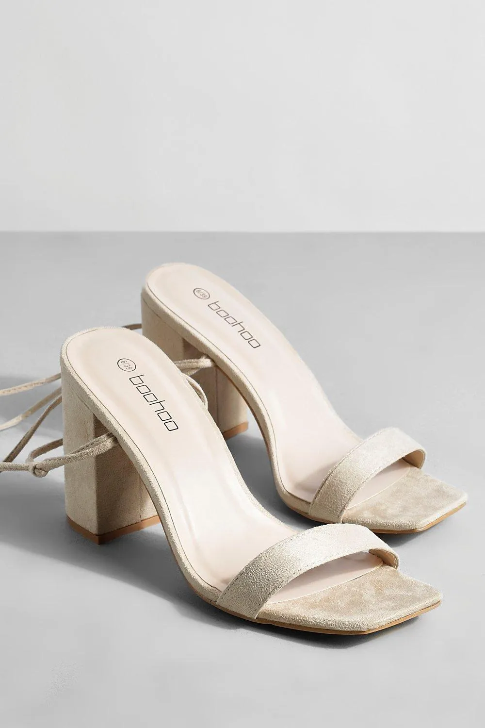 Boohoo block lace-up shoes, nude