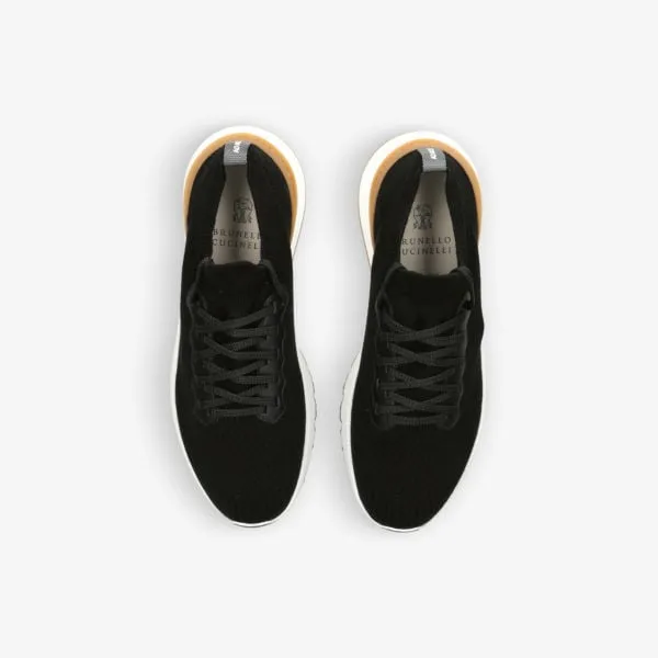 Brunello Cucinelli Logo Low Top Cotton Knit Sneakers, Black