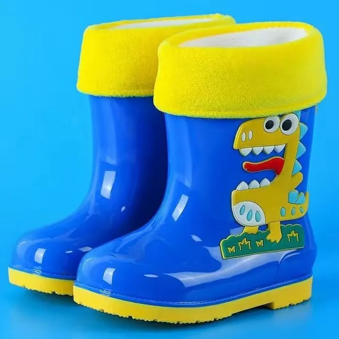 Children's cartoon rain boots, cute boys medium and large children's waterproof rain boots, primary school students' removable cotton sleeves, medium tube water shoes