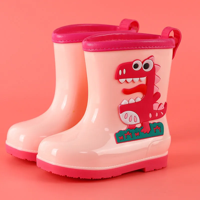 Children's cartoon rain boots, cute boys medium and large children's waterproof rain boots, primary school students' removable cotton sleeves, medium tube water shoes