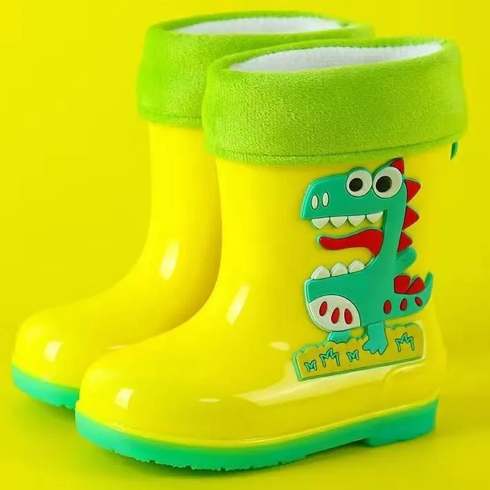 Children's cartoon rain boots, cute boys medium and large children's waterproof rain boots, primary school students' removable cotton sleeves, medium tube water shoes