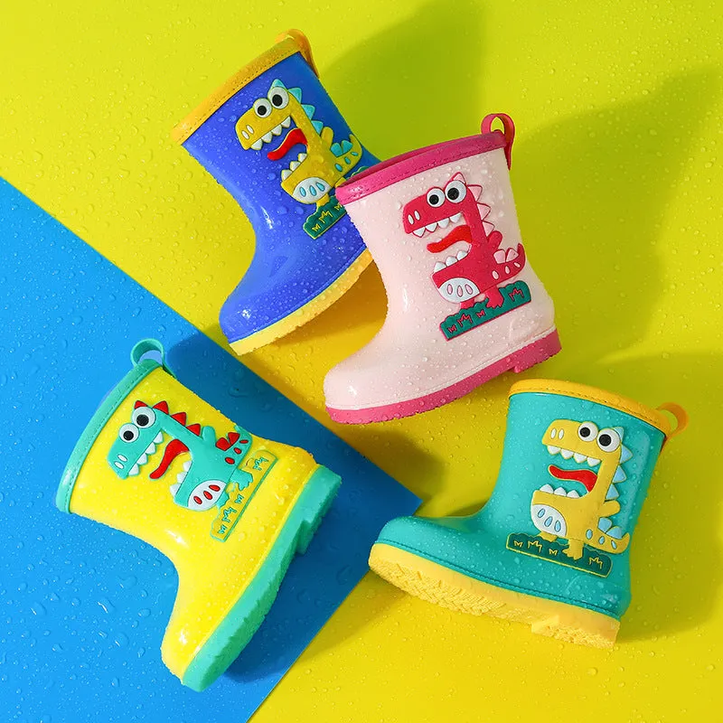 Children's cartoon rain boots, cute boys medium and large children's waterproof rain boots, primary school students' removable cotton sleeves, medium tube water shoes