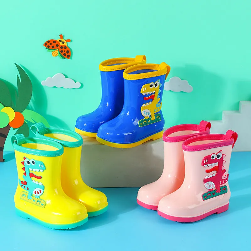 Children's cartoon rain boots, cute boys medium and large children's waterproof rain boots, primary school students' removable cotton sleeves, medium tube water shoes