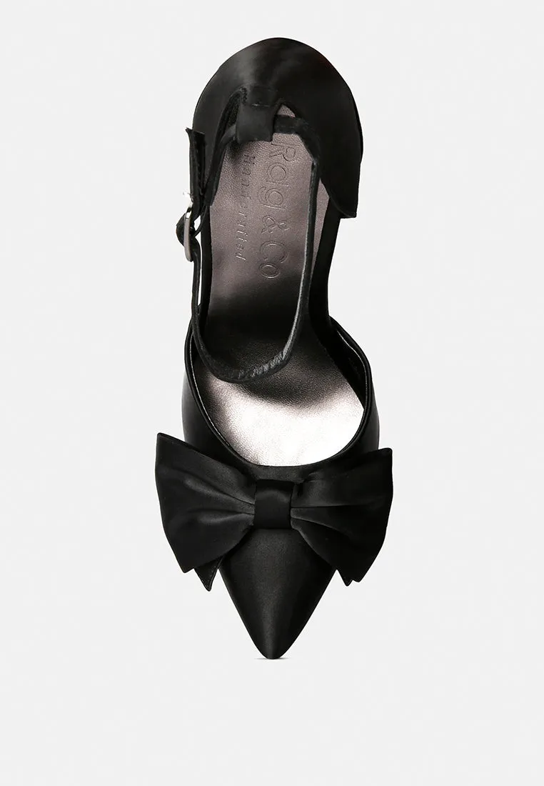 DINGLES Black Bow Embellished Satin Stiletto Sandals