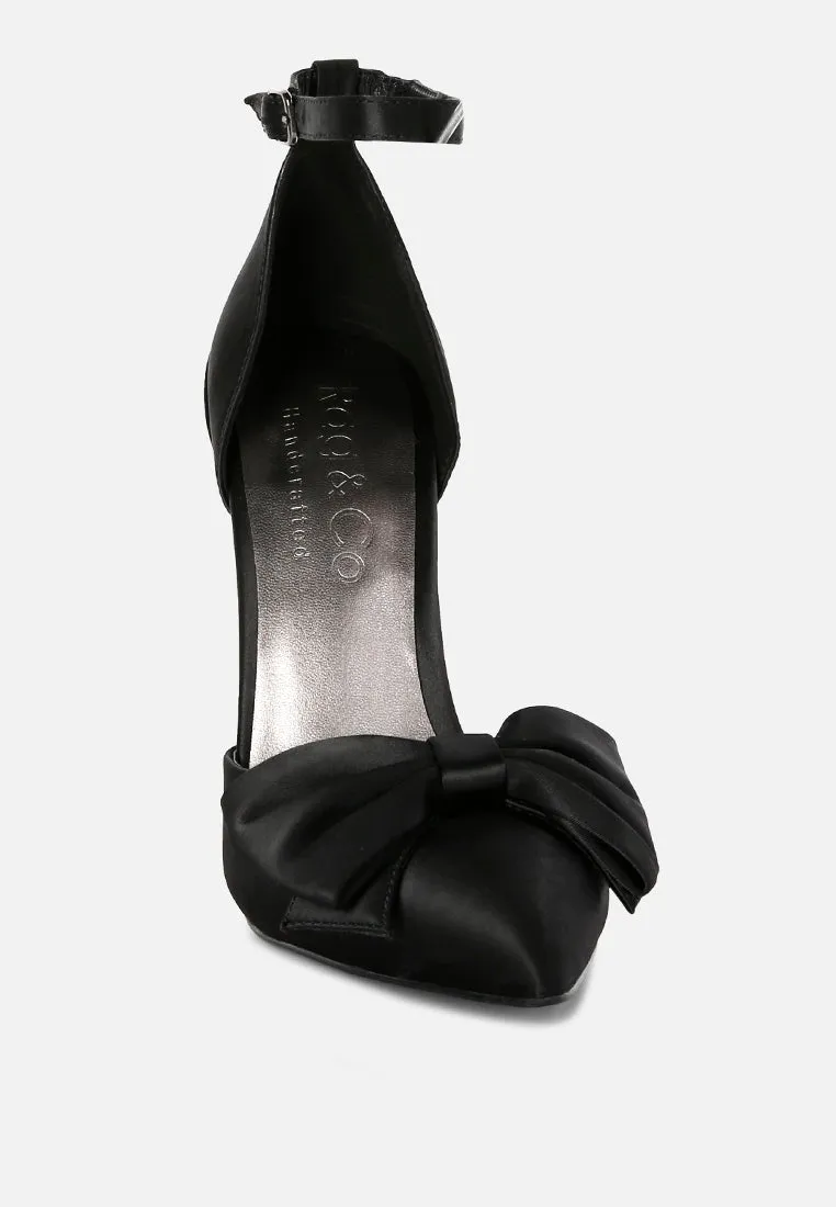 DINGLES Black Bow Embellished Satin Stiletto Sandals