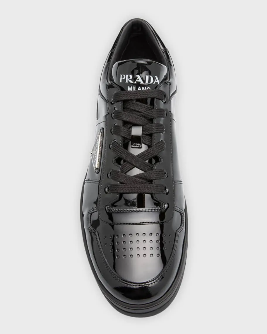 Downtown Prada Men's Patent Leather Low Top Sneakers