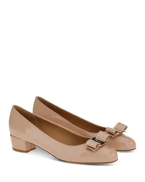 Ferragamo Women's Vara Low Heel Pumps in Tan/Beige