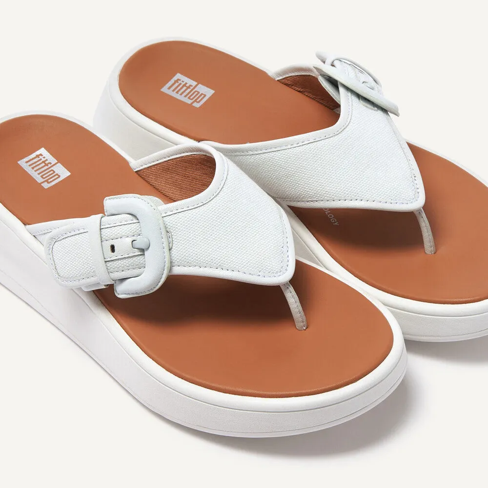 FitFlop F-Mode Flatform Buckle Canvas Sandals - Seafoam Blue