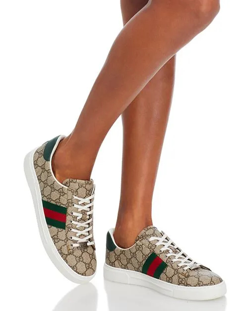 Gucci Women's Ace Lace-up Low Top Sneakers, Brown