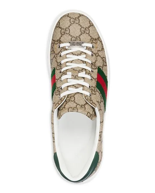 Gucci Women's Ace Lace-up Low Top Sneakers, Brown