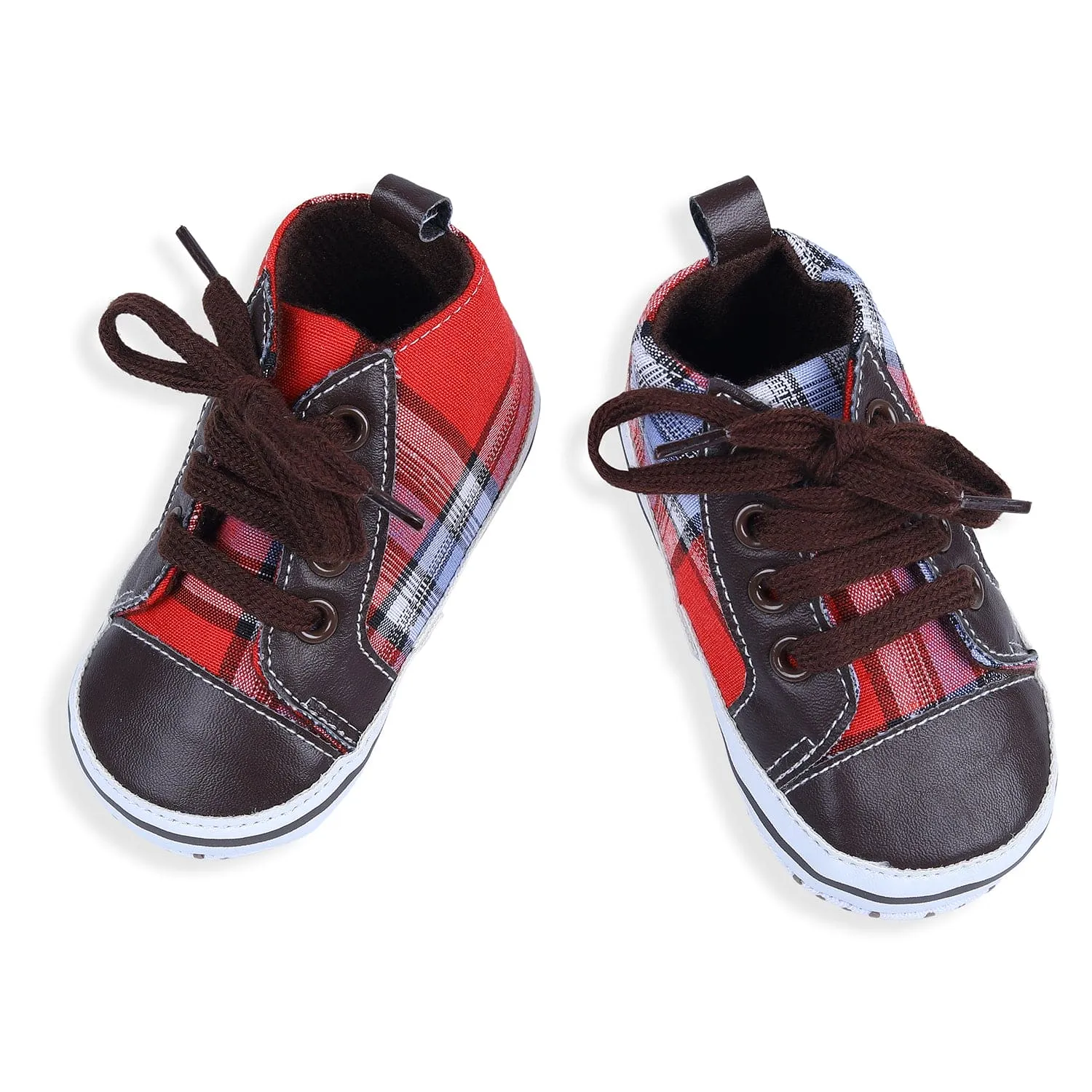 High Top Lace-Up Checked Stylish Sneaker Booties - Red