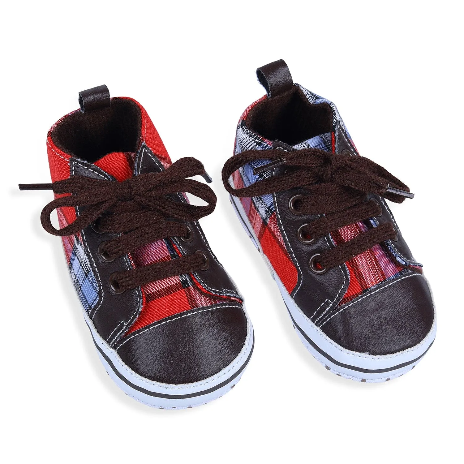 High Top Lace-Up Checked Stylish Sneaker Booties - Red