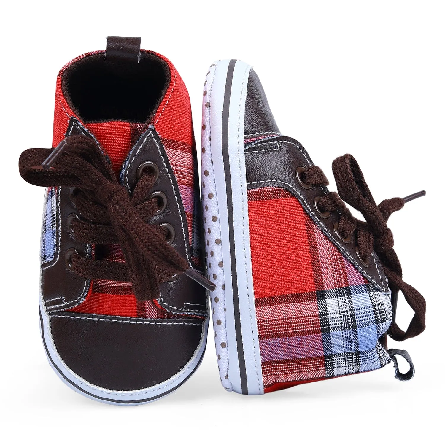 High Top Lace-Up Checked Stylish Sneaker Booties - Red