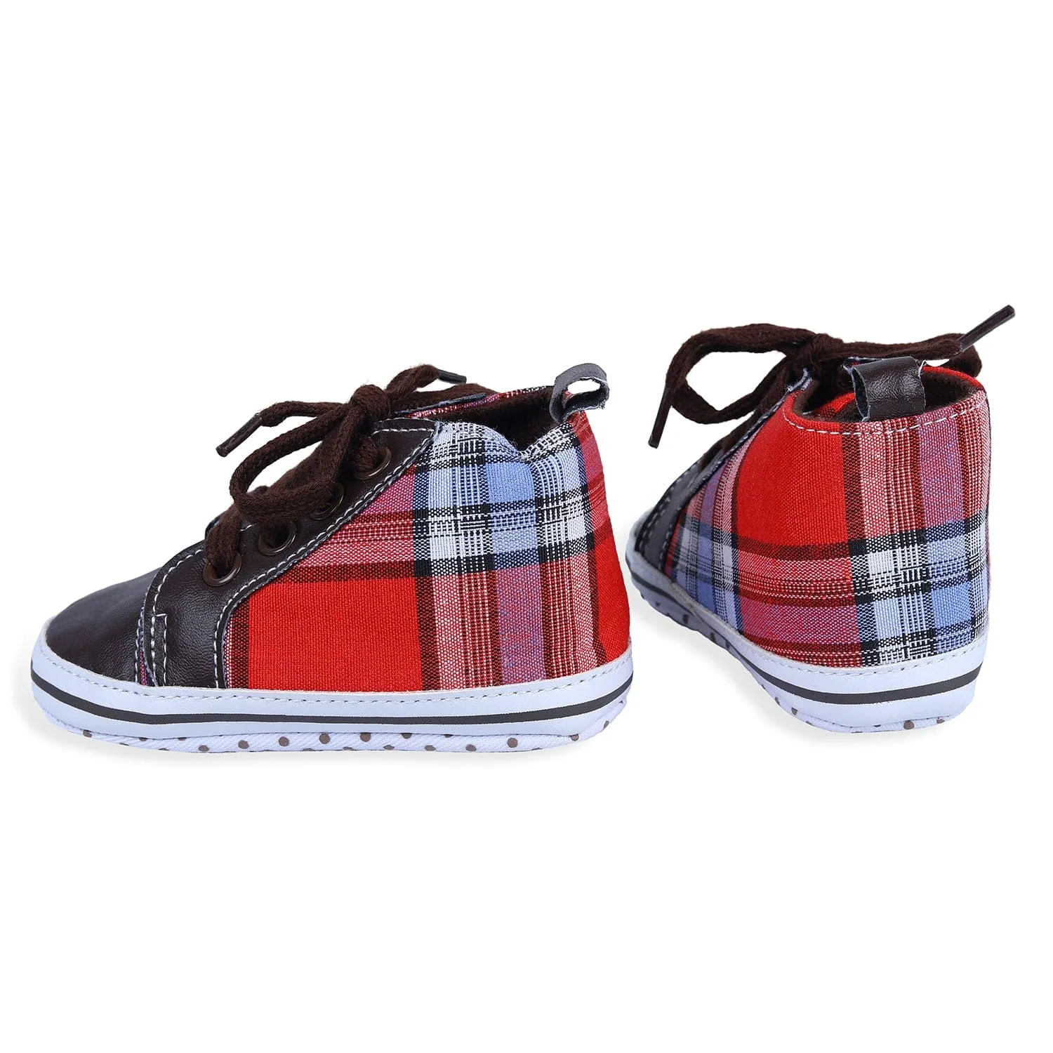 High Top Lace-Up Checked Stylish Sneaker Booties - Red