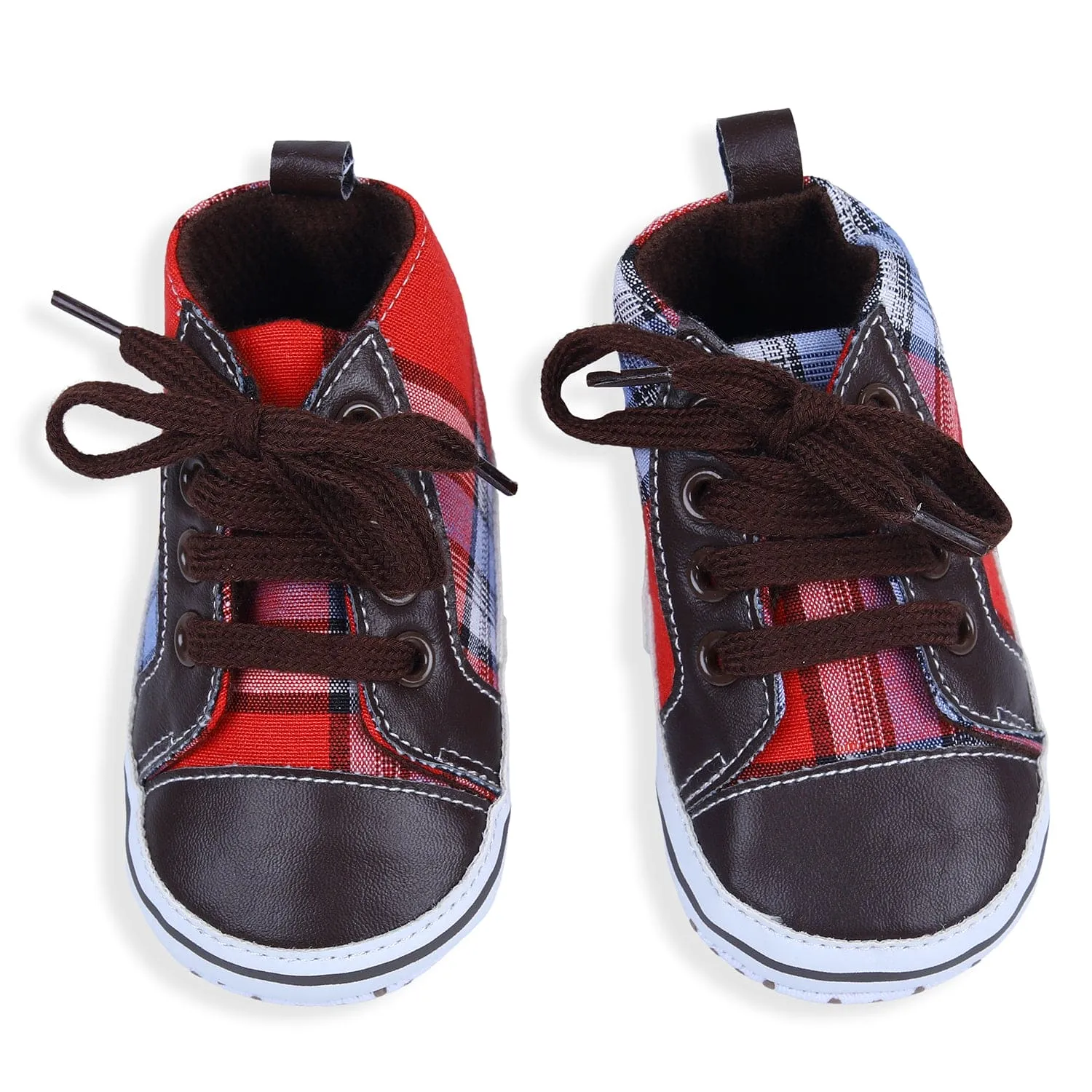 High Top Lace-Up Checked Stylish Sneaker Booties - Red