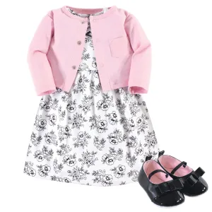 Hudson Baby Cotton Dress, Cardigan and Shoe Set, Toile