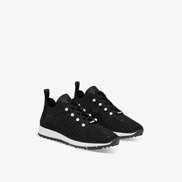 Jimmy Choo Veles Knitted Low Top Sneaker with Pearls, Black