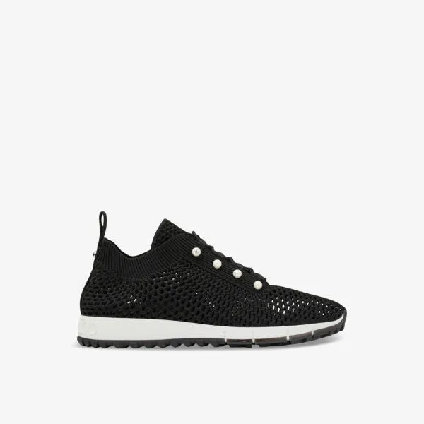 Jimmy Choo Veles Knitted Low Top Sneaker with Pearls, Black