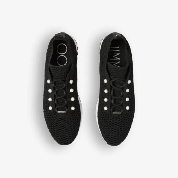 Jimmy Choo Veles Knitted Low Top Sneaker with Pearls, Black