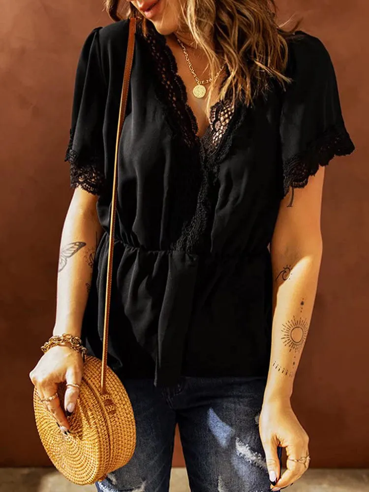 Lace V Neck Trendy With Belt Jumpsuit