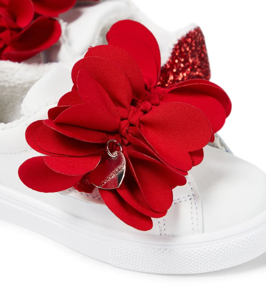 Leather sneakers with Monnalisa petals, multicolor