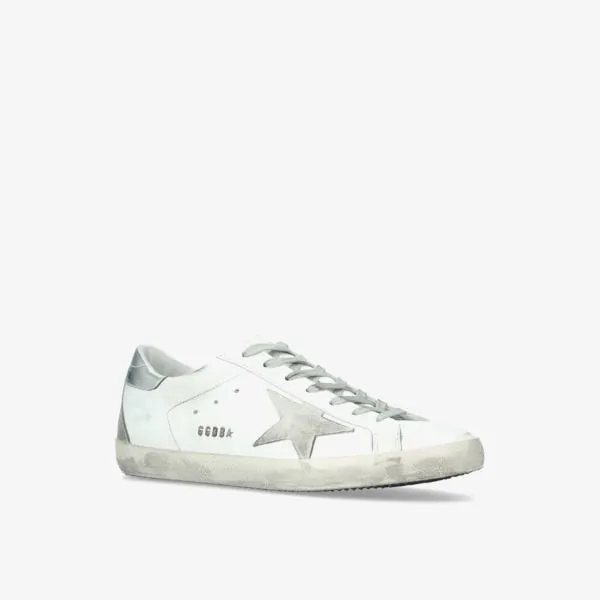 Men's Golden Goose distressed leather Superstar low top sneakers, white