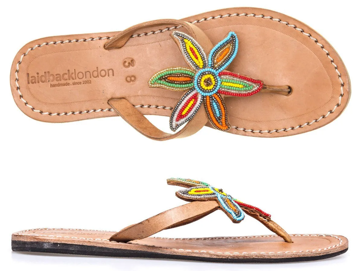 Multi Mid Brown Beaded Sanaa Flat Sandals