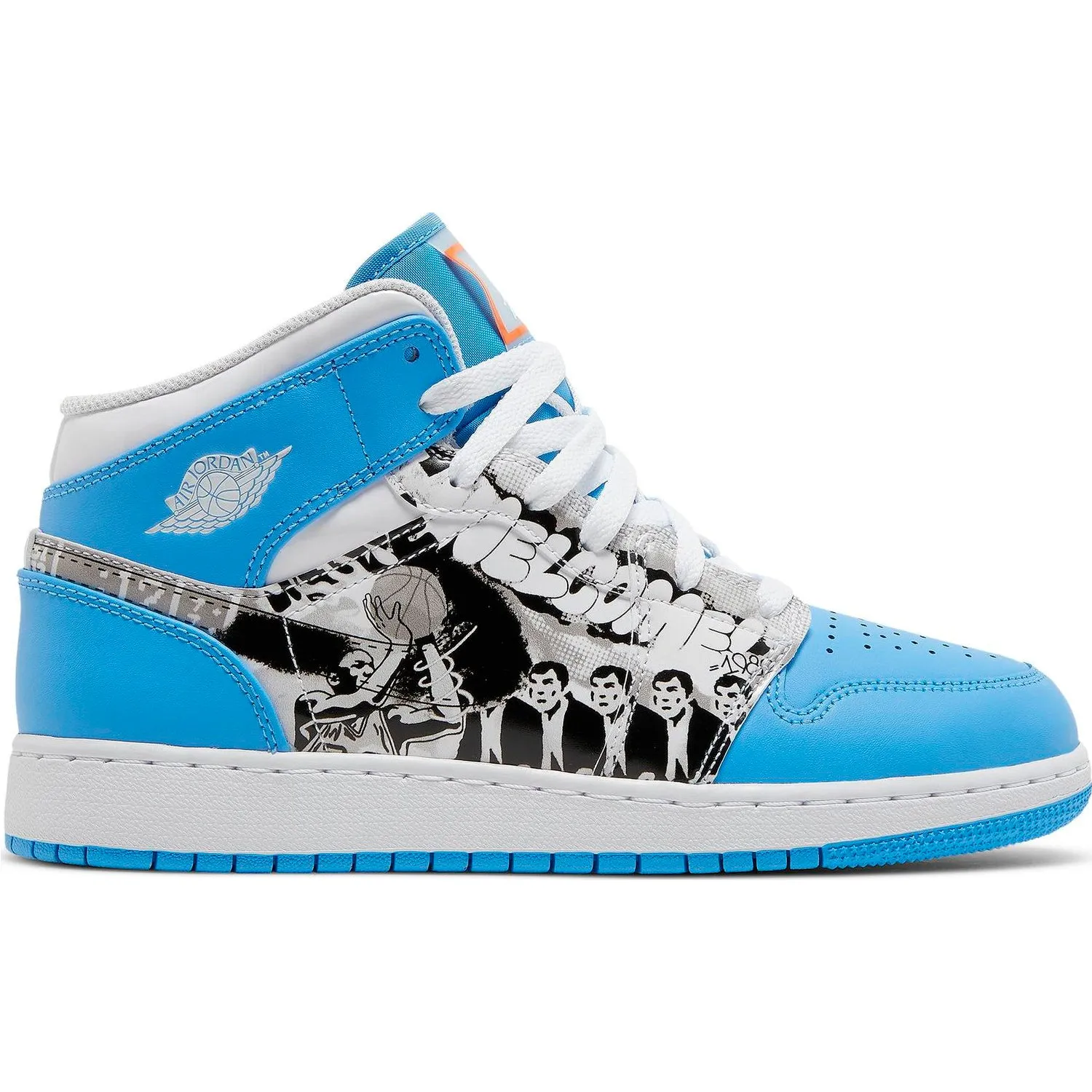 Nike Air Jordan 1 Mid GS sneakers, white-blue