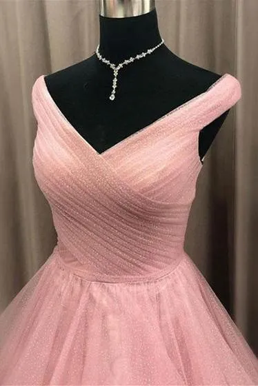 Off the Shoulder Tiered Champagne Prom/Formal Dress with Pleats PSK162