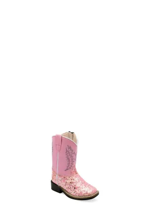 Old West Toddler Girls Square Toe Pink Faux Leather Cowboy Boots 5.5 D