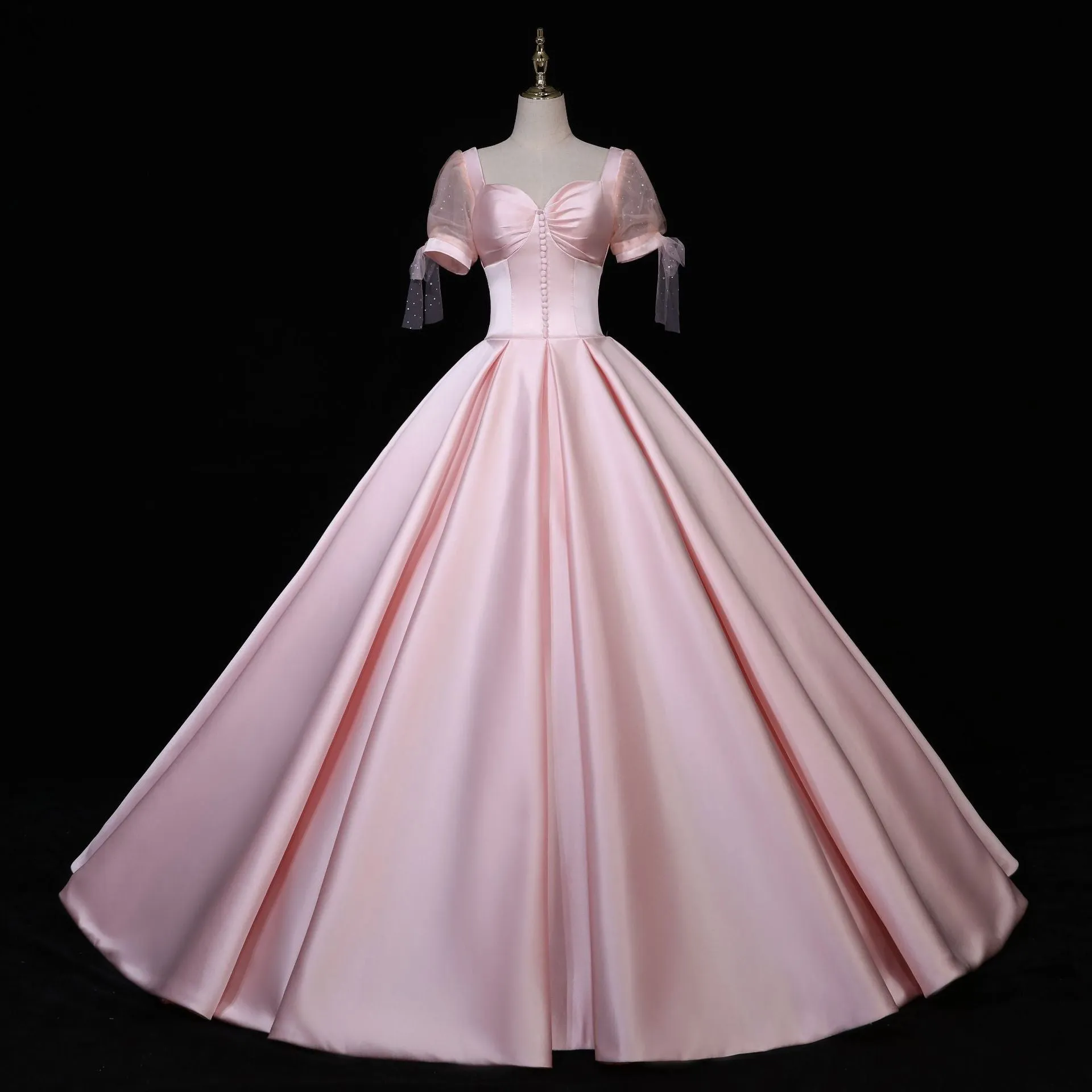 Pink Satin Long Sweetheart Formal Dress, Pink Sweet 16 Party Dress