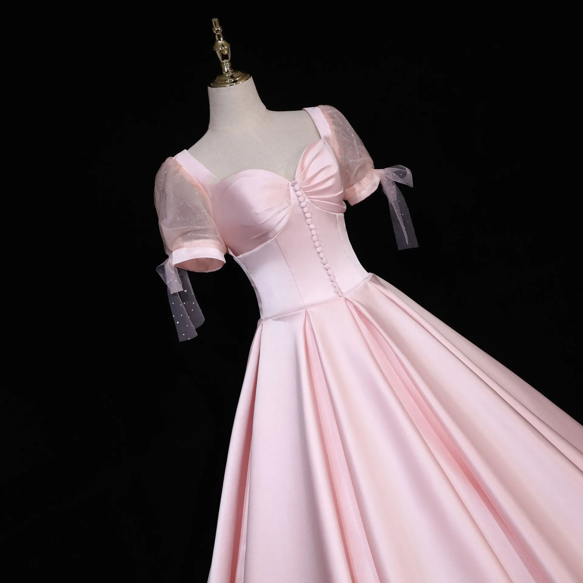 Pink Satin Long Sweetheart Formal Dress, Pink Sweet 16 Party Dress