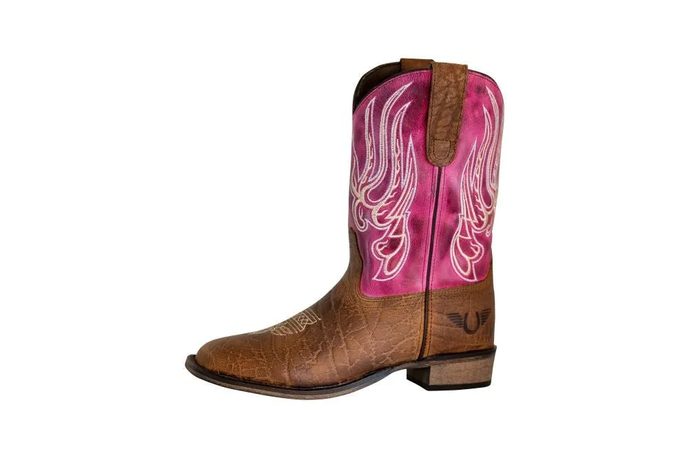 TuffRider Toddlers Arches Flame Embroidered Pink Shaft Square Toe Western Boots