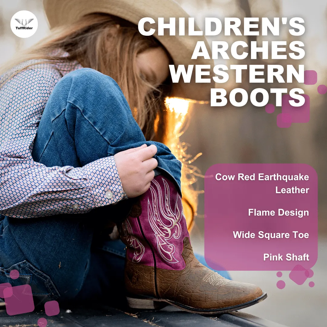 TuffRider Toddlers Arches Flame Embroidered Pink Shaft Square Toe Western Boots