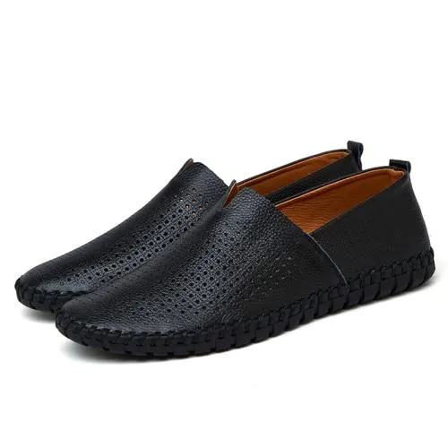 URBANFIND Summer Style Men Leather Loafers Slip-on Shoes Big Size 38-47 Hollow Design Man Breathable Casual Flats