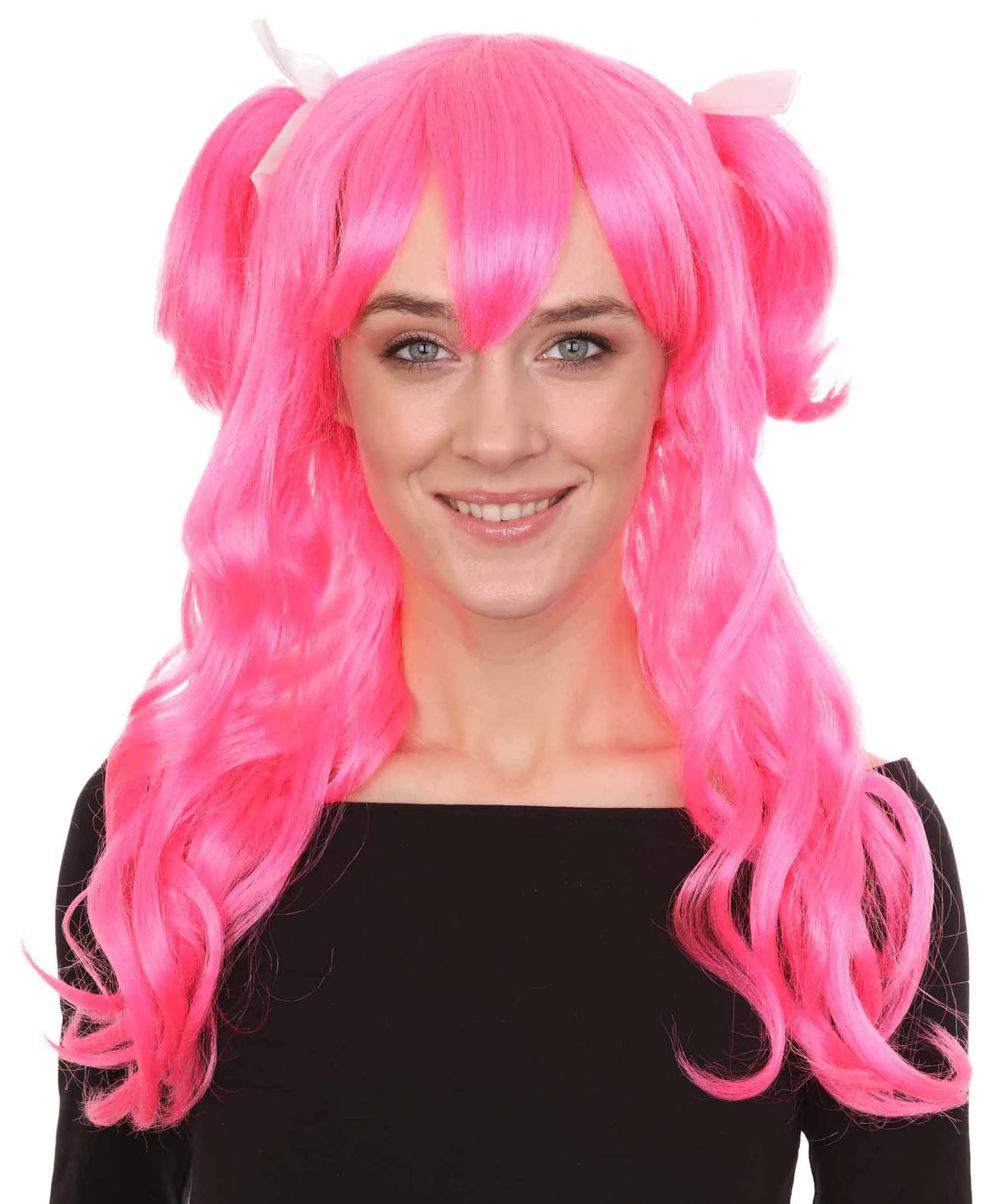 Womens Long Pink Pigtails Character Cosplay Halloween Wig | Premium Breathable Capless Cap