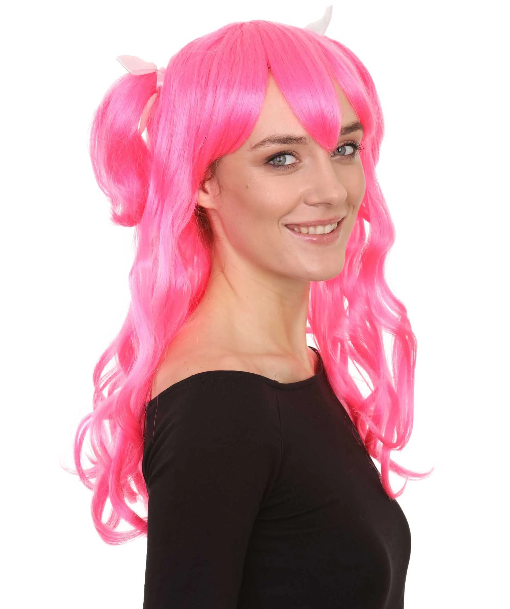 Womens Long Pink Pigtails Character Cosplay Halloween Wig | Premium Breathable Capless Cap